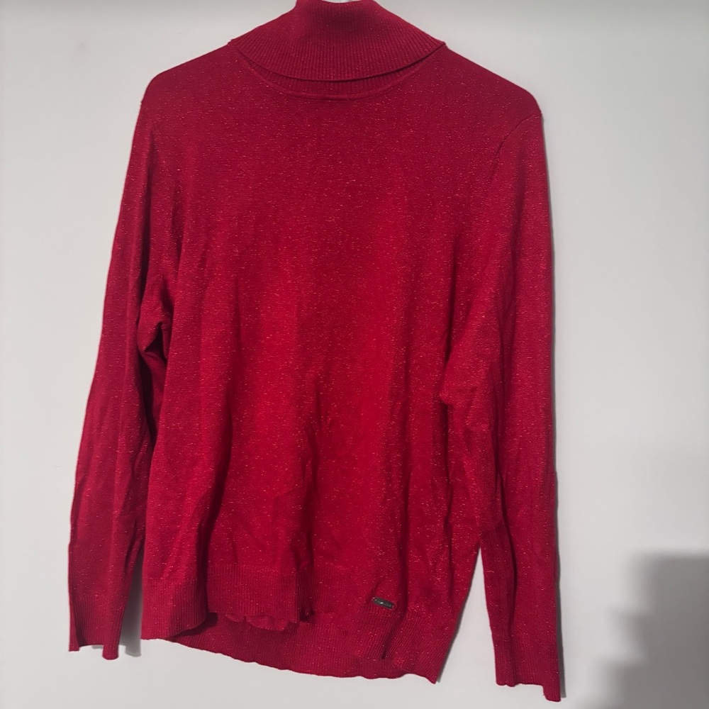 Tommy Hilfiger Red Turtleneck Sweater Classic Knit Pullover Holiday Winter Top